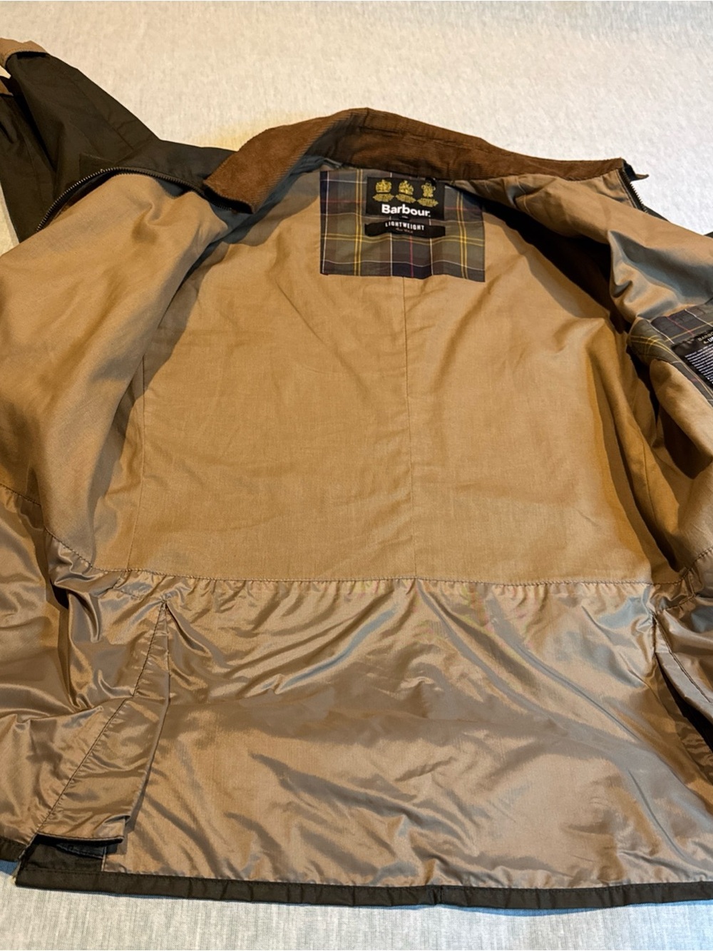Barbour Dark Olive Waxed Field Jacket with Tan Cord Collar - Picture 15 of 16